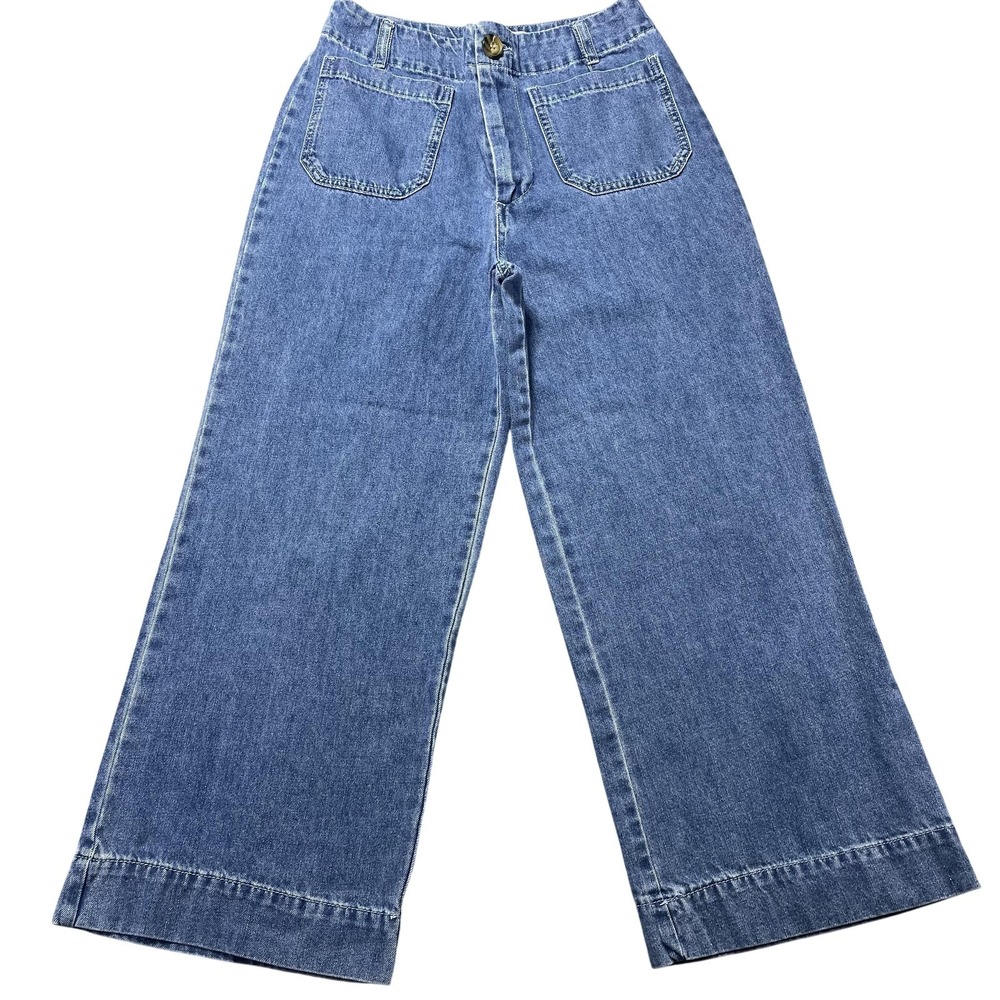 Velvet Heart Pants Womens 28 Blue Alyx Cropped Wide Leg Denim Elastic Waist